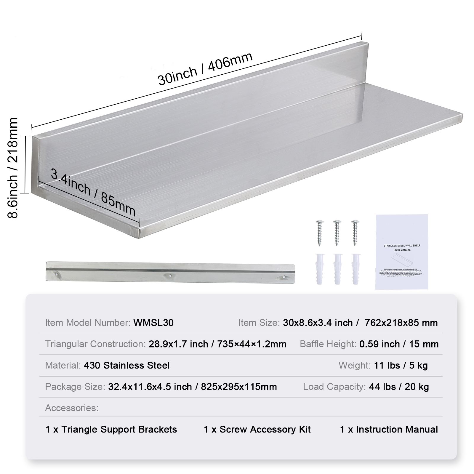 Commercial Kitchen Backsplash - 8,6 inç x 30 inç Paslanmaz