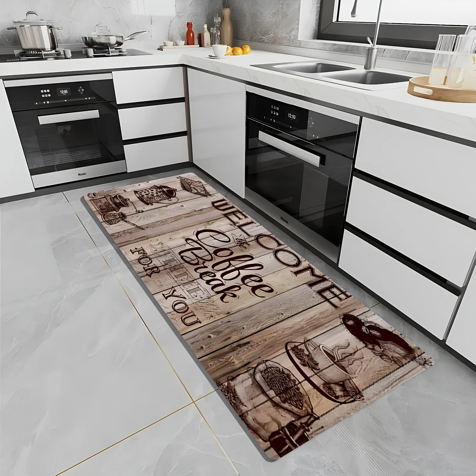 Commercial Kitchen Quotes - Vintage Kahve Alıntısı Baskılı Mutfak Yolluk
