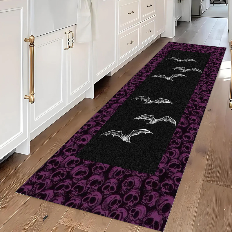 Commercial Kitchen Non Slip Flooring - Gotik Kafatası ve Yarasa Desenli Halı,