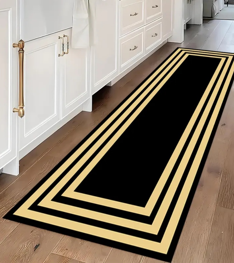 Commercial Kitchen Non Slip Flooring - Lüks Siyah Altın Yunan Anahtarı Desenli