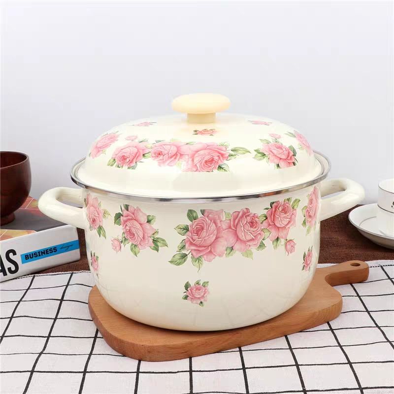 Soup Kettle Warmer - Kalınlaşmış 16-24cm zarif pembe gül emaye