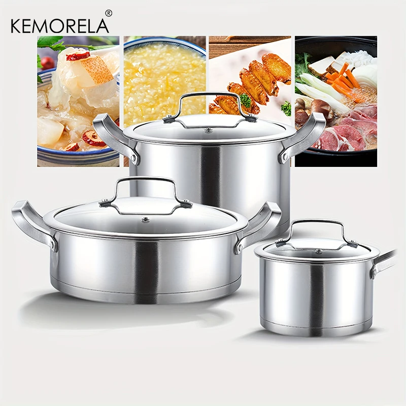 Soup Kettle Warmer - 16/20/24cmPaslanmaz Çelik Tencere Seti Kalınlaşmış Sağ