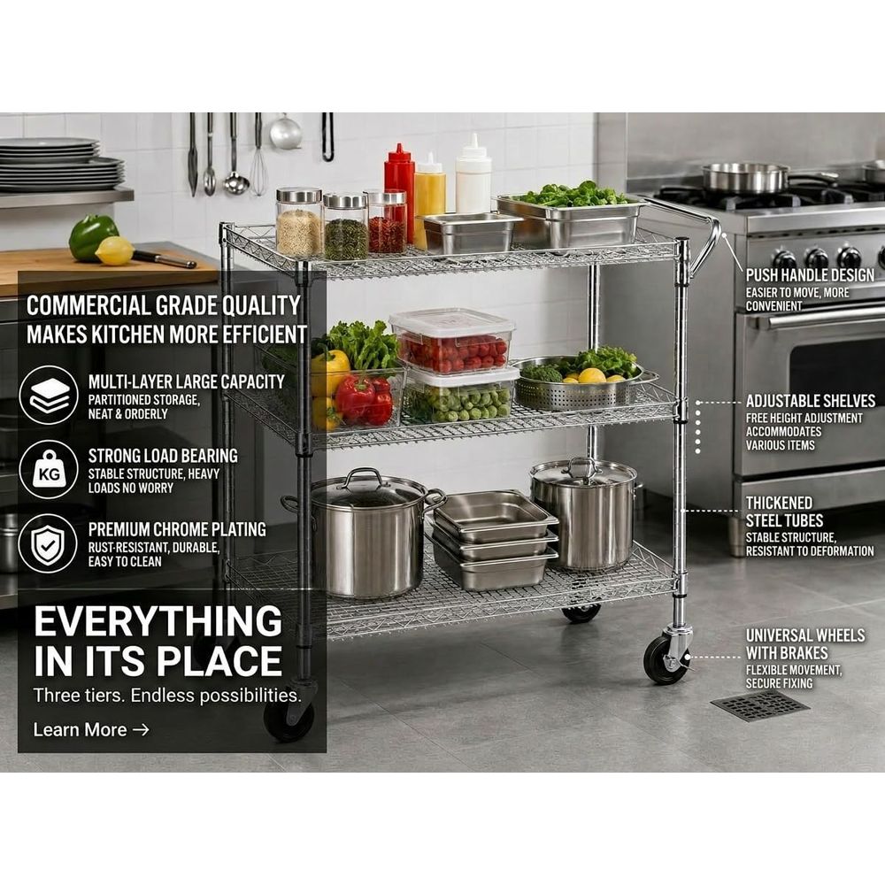 Ağır Hizmet Tipi 3 Katlı Teker - Commercial Kitchen On Wheels incelemesi ve fiyatı